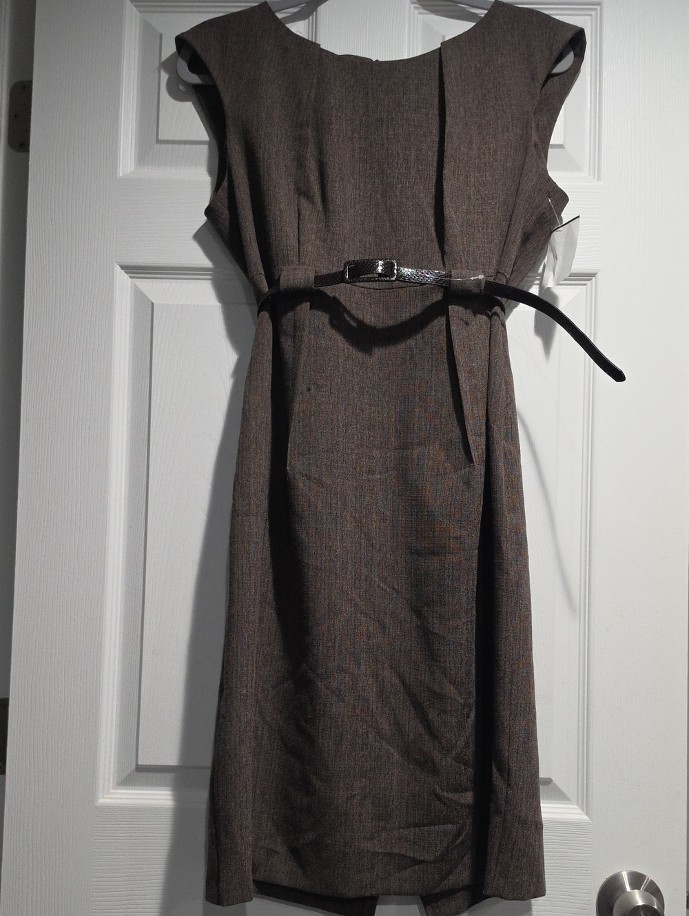 connected apparel Brown Sleeveless Midi Sheath Dress with Belt